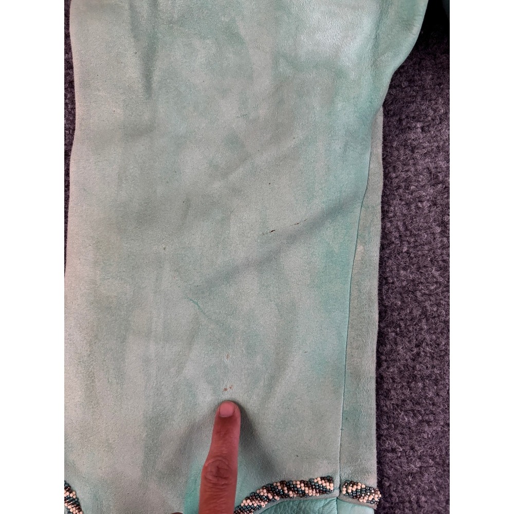 Vintage Western Suede Leather Pants Beaded Lace Up Turquoise OOAK Couture Rare - Picture 10 of 16